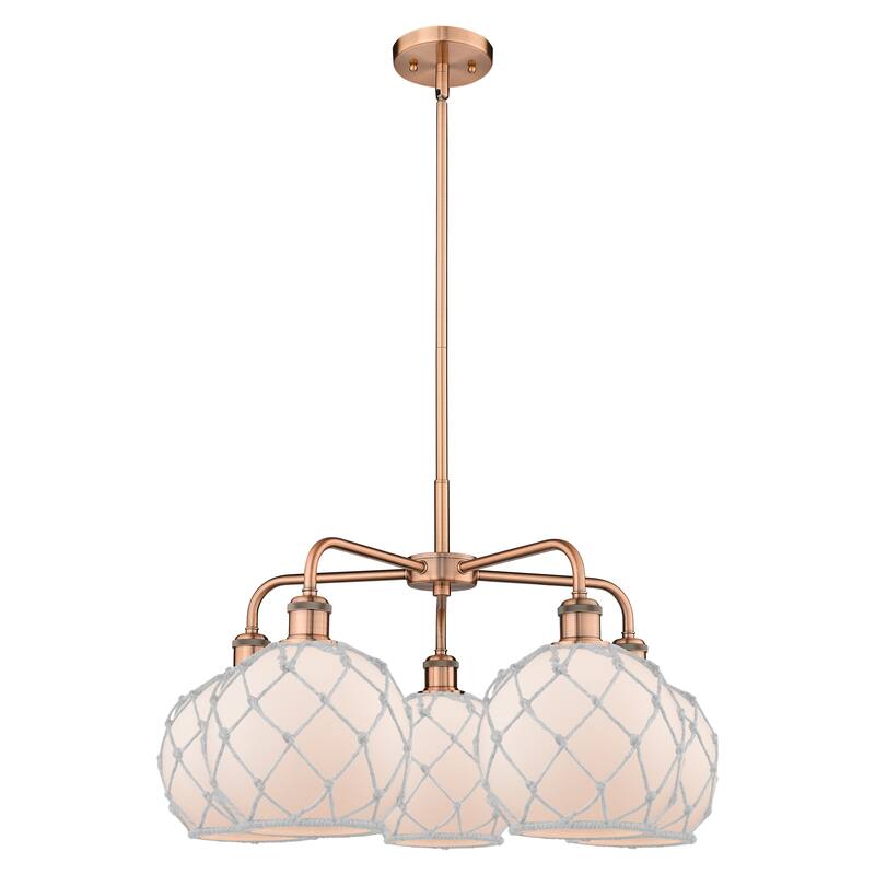 Innovations Lighting Endless Possibilities Ballston - Farmhouse Rope - 5 Light 27" Stem Hung Chandelier - White Glass with White Rope/Antique Copper