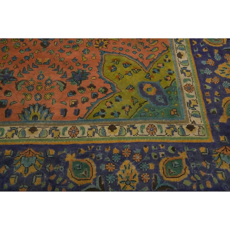 Hand Knotted Oriental 100% Wool Carpet Traditional Floral Oranges & Rust Tabriz Area Rug - 10' 9'' X 7' 8''
