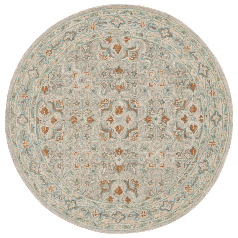 SAFAVIEH Handmade Heritage Damask Traditional Wool Rug - 6' Round - Green/Ivory