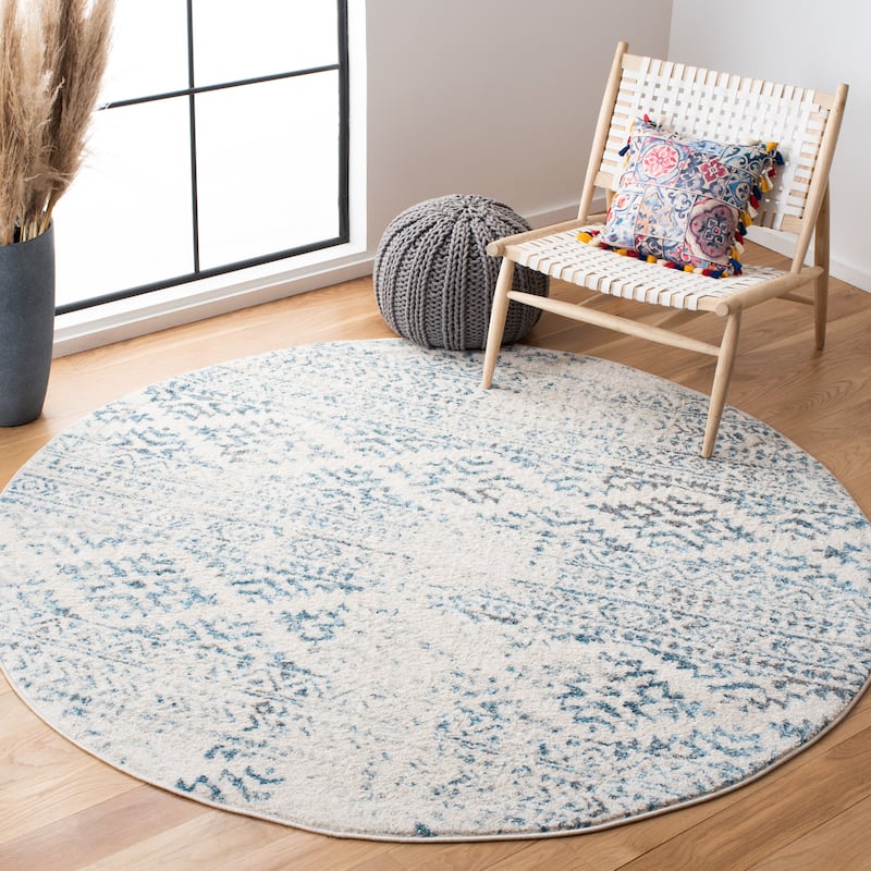 SAFAVIEH Tulum Vetuta Moroccan Boho Chic Area Rug - 3' Round - Ivory/Turquoise