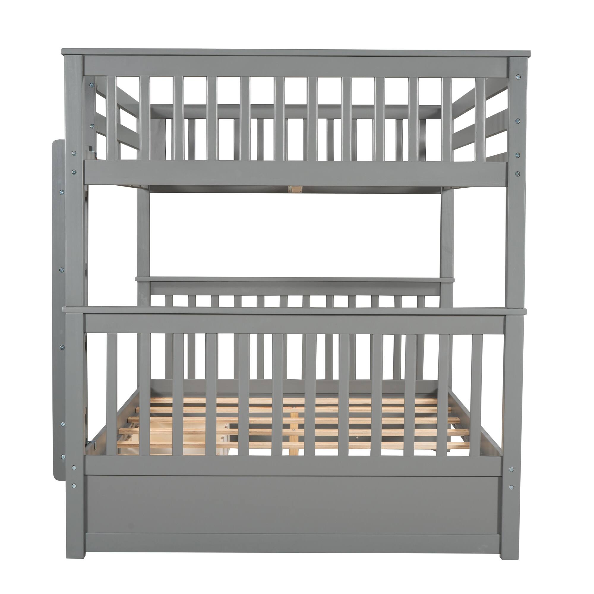 Gray Contemporary Metal Tube Bunk Bed with Double Ladder, FullLength