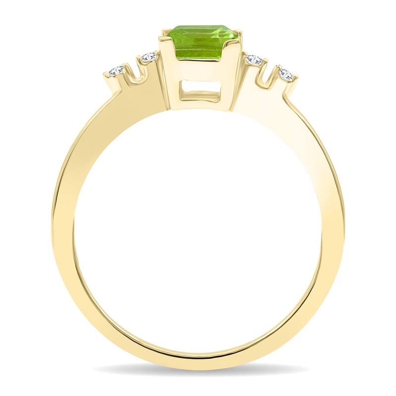 Women's Square Shaped Peridot and Diamond Sparkle Ring in 10K Yellow Gold