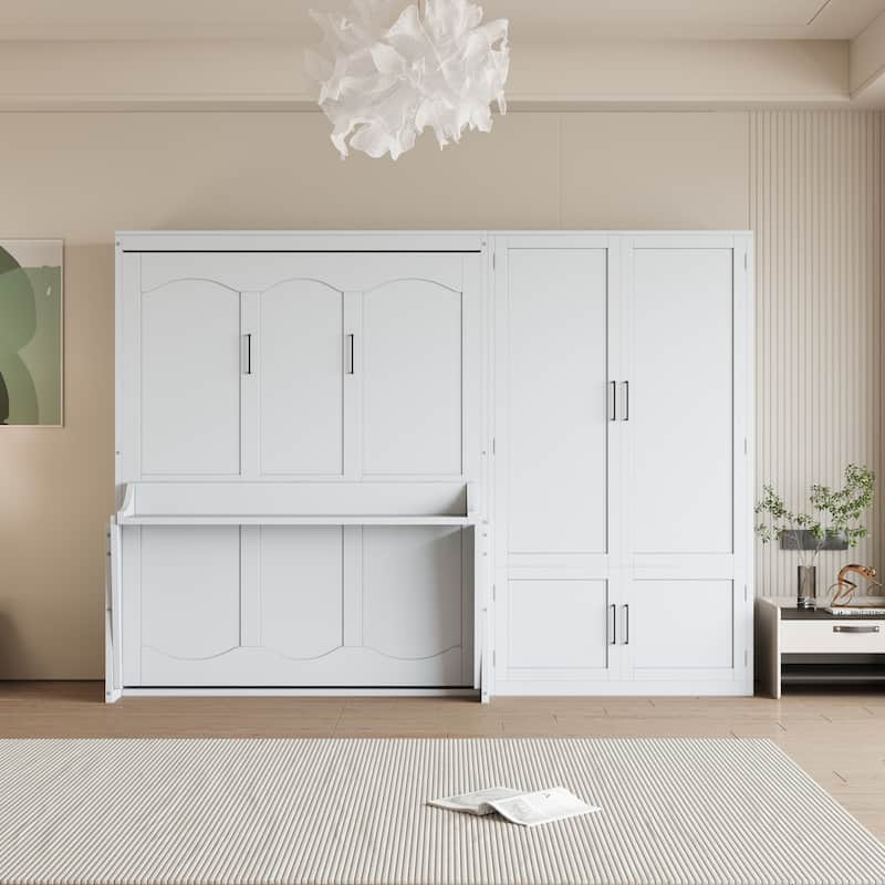 Queen Murphy Bed with Sofa & Shelves, Space-Saving Design