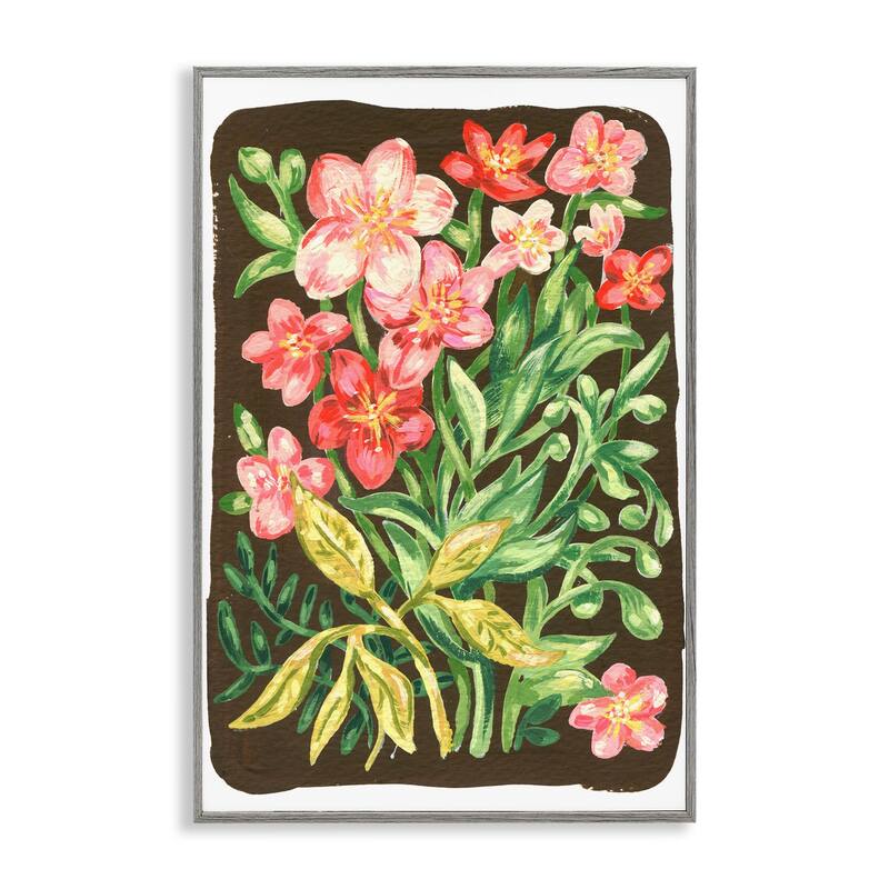 Stupell Garden Flowers on Brown Framed Giclee Art Design By Hannah Moren - 16 x 24 - Grey