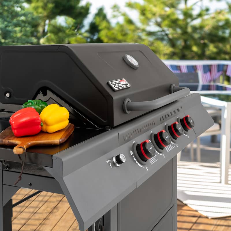 Royal Gourmet 4-Burner Black and Gray Gas Grill with Side Shelves