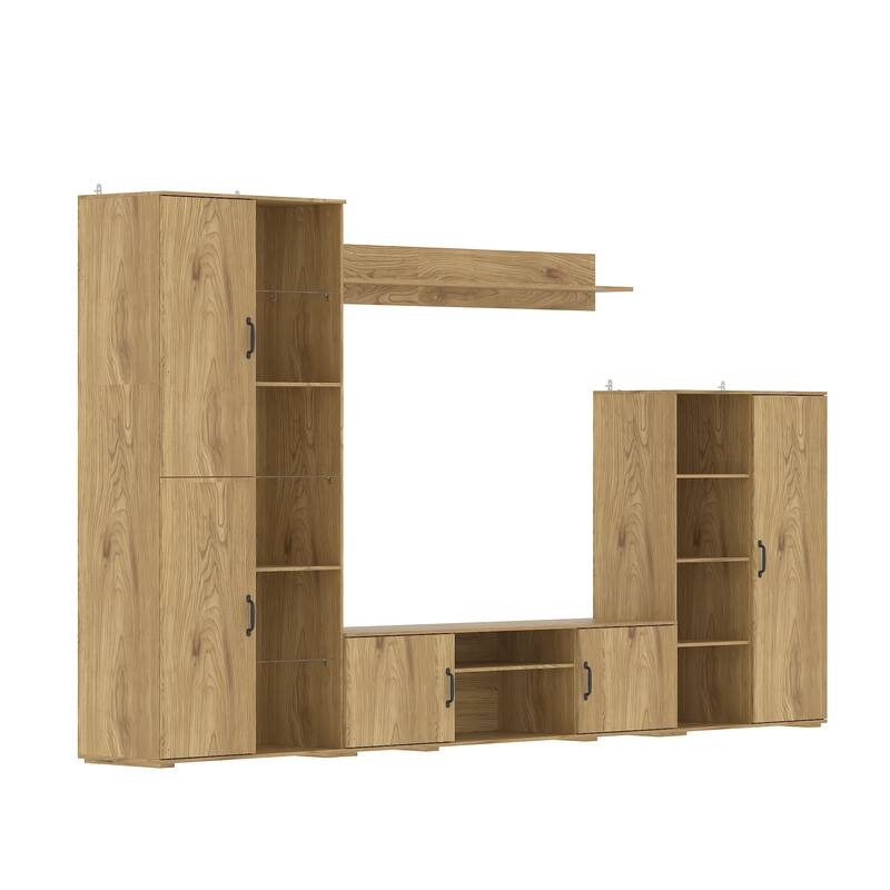 Modern Wall Entertainment Center with TV Stand and Storage Cabinets, Modular Media Console System