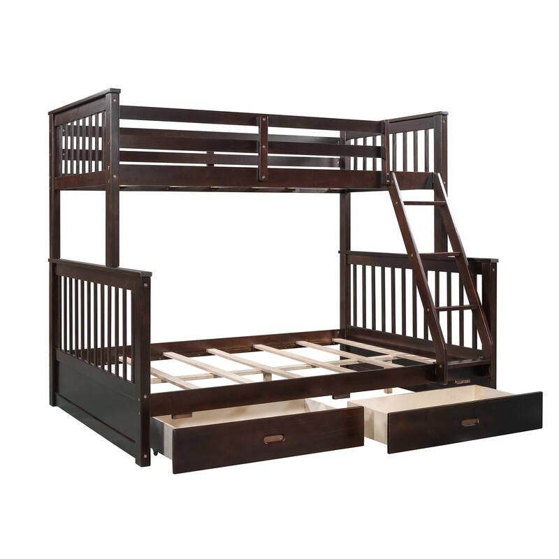 Versatile Design Twinoverfull Espresso Bunk Bed with Ladders and Two