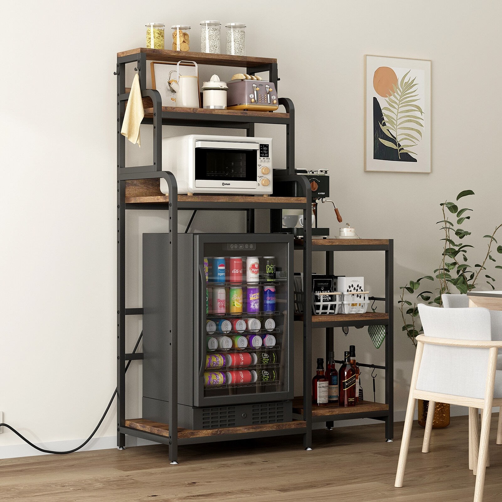 Multifunctional 7-Tier Mini Fridge & Microwave Stand with 2 AC/2