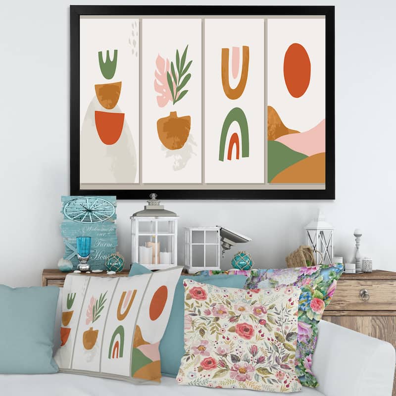 Designart "Minimalistic Compostion of Organic Shapes VI" Modern Framed Art Print - 40 In. Wide x 30 In. High - Black
