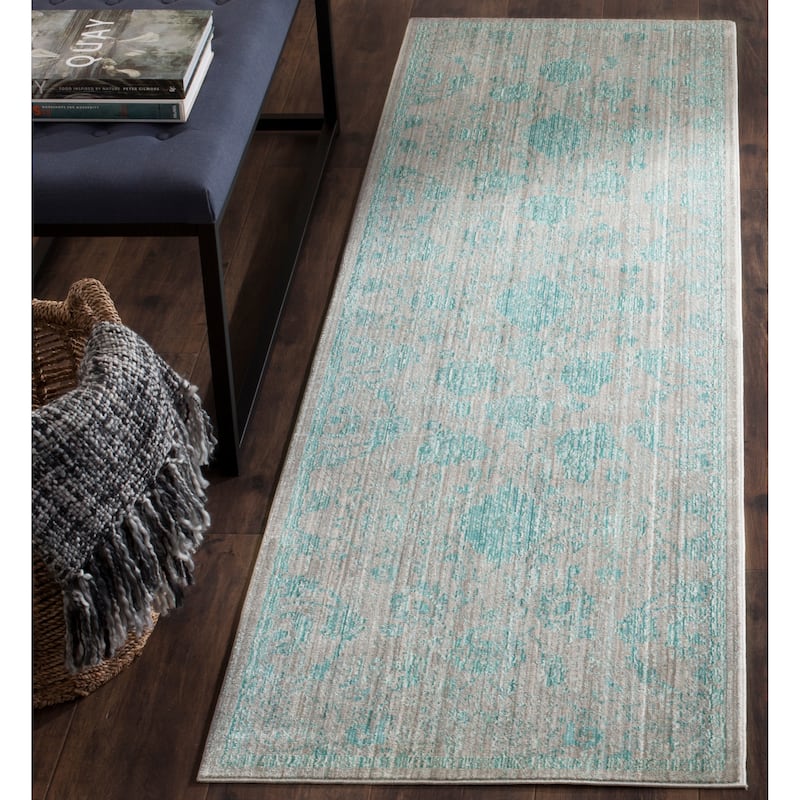 SAFAVIEH Valencia Chryssa Distressed Vintage Boho Oriental Polyester Rug - 2'3" x 8' Runner - Blue/Multi