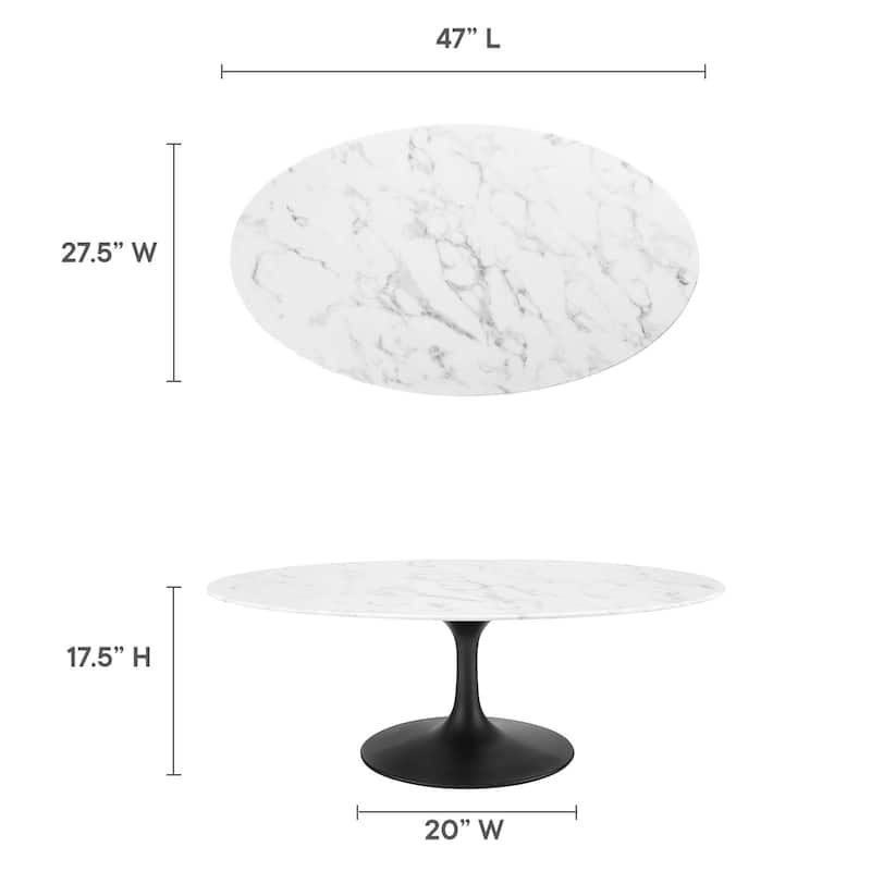 48" Oval-Shaped Artificial Marble Coffee Table, Black White