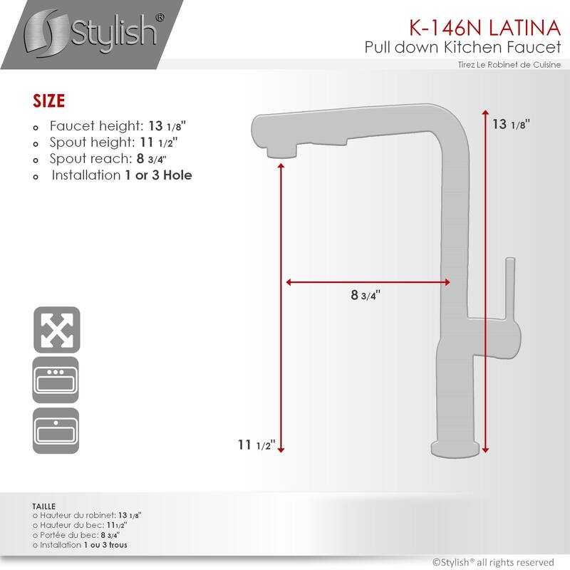 STYLISH Kitchen Sink Faucet Single Handle Pull Down Dual Mode in Stainless Steel