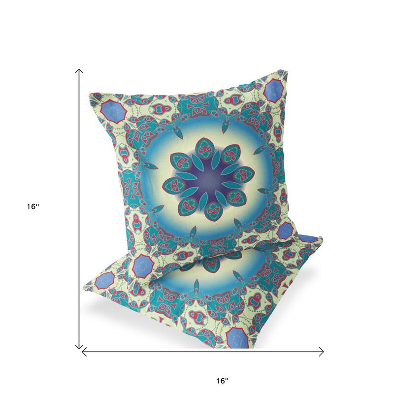 HomeRoots Set of Two 16" X 16" Green and Yellow Blown Seam Floral Indoor Outdoor Throw Pillow - 16.00' X '16.00' X '5.00