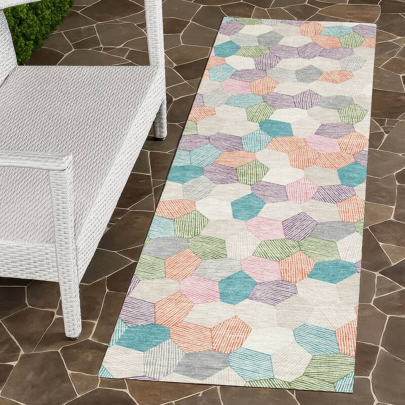 Machine Washable Indoor/ Outdoor Modern Loyd Chantille Rug - Pearl - 2'3" x 7'6"