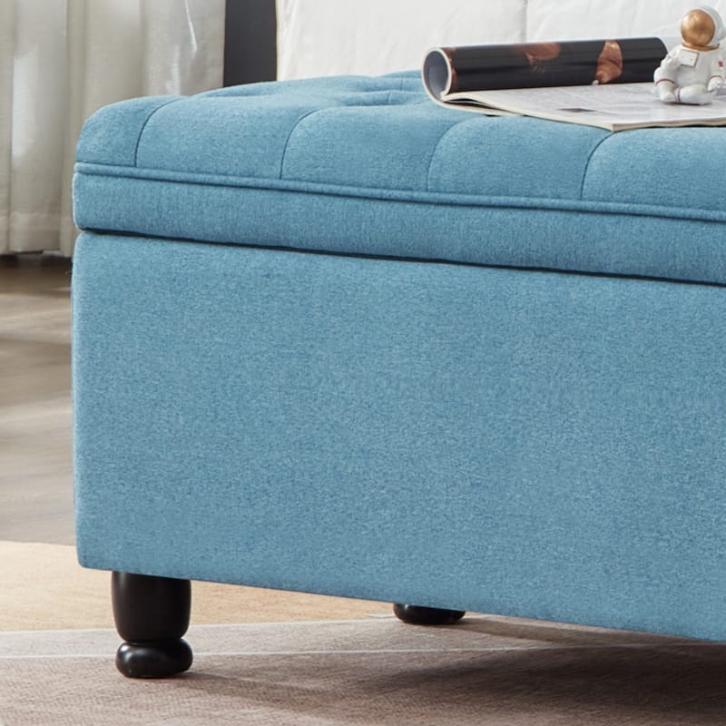 Upholstered tufted button storage bench ,Faux leather entry bench with spindle wooden legs, Bed bench