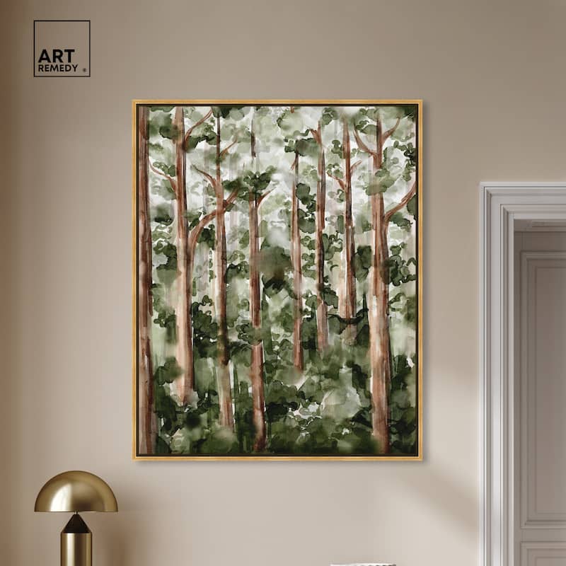 Art Remedy Wildy Forest Framed Landscape 1 Piece Canvas Wall Art Watercolor Style