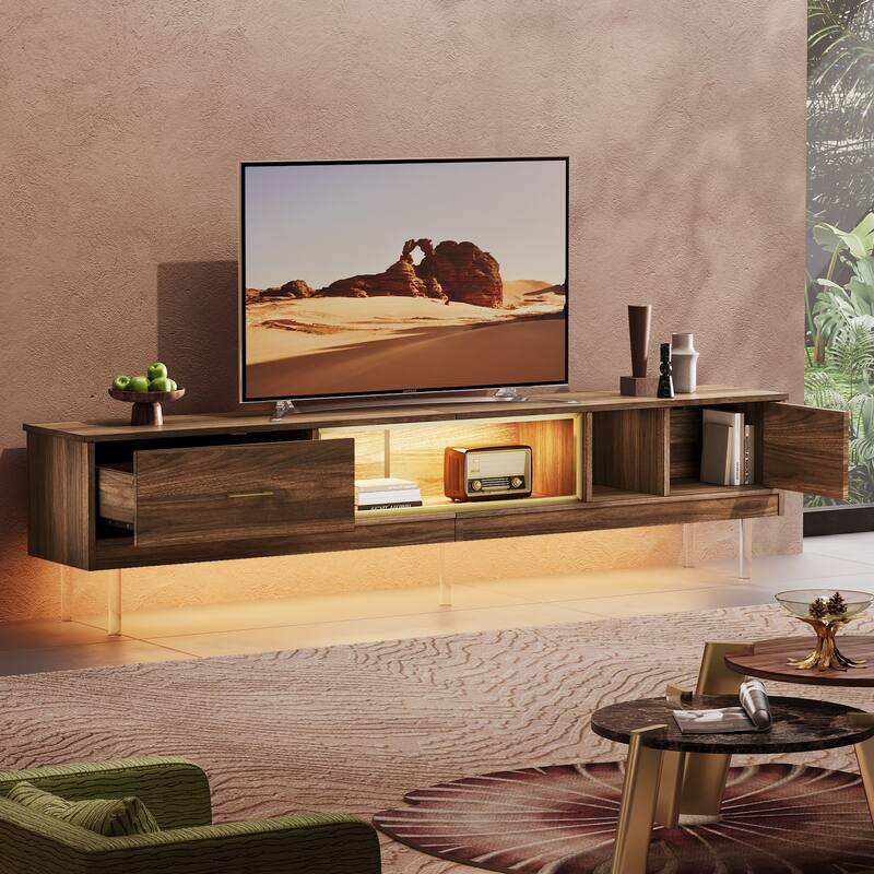 High Gloss LED TV Stands Modern Entertainment Center for 85" TV with Drawer - 80 inches - Walnut