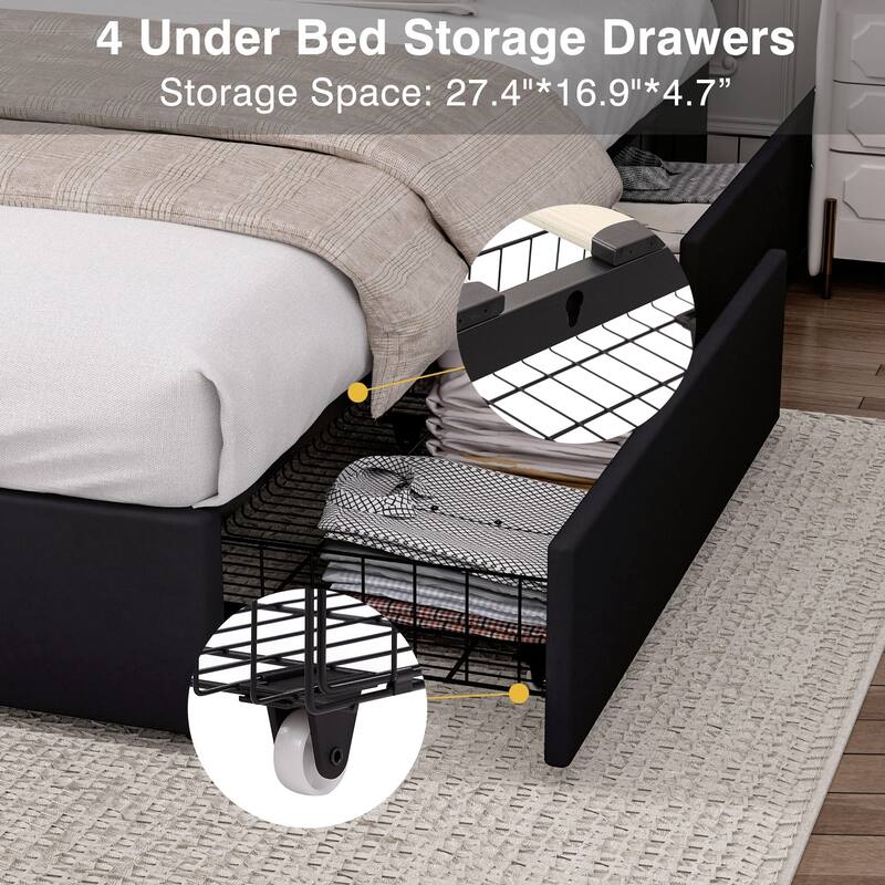 Javlergo Upholstered Platform Bed Frame with Storage Drawers and Adjustable Headboard, No Box Spring Needed