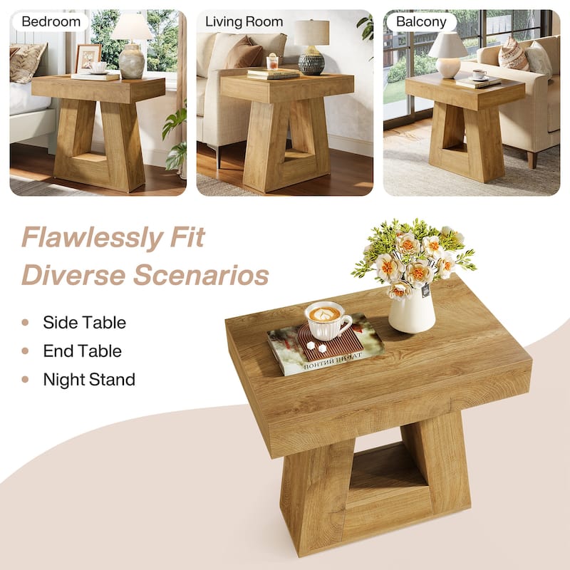 23.62" 2-Tier Modern Nightstand with Trapezoid Base