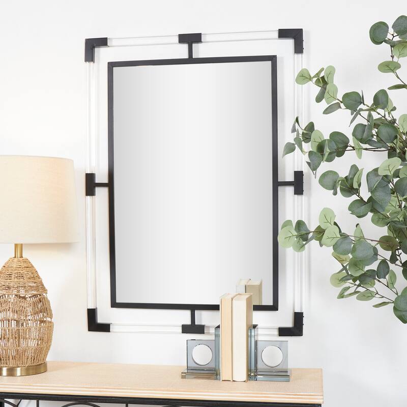 Black Metal Double Framed Room Wall Mirror with Acrylic Frame - 28"W, 38"H - 28"W, 38"H - Black