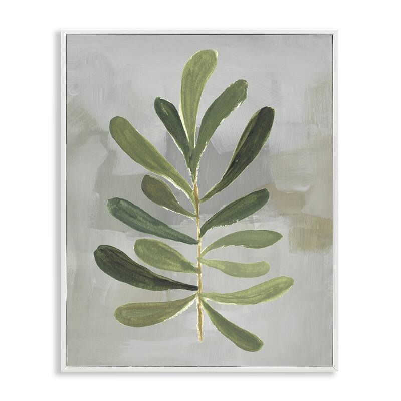 Stupell Single Green Leaf Branch Framed Giclee Art Design By Lanie Loreth - 11 x 14 - White