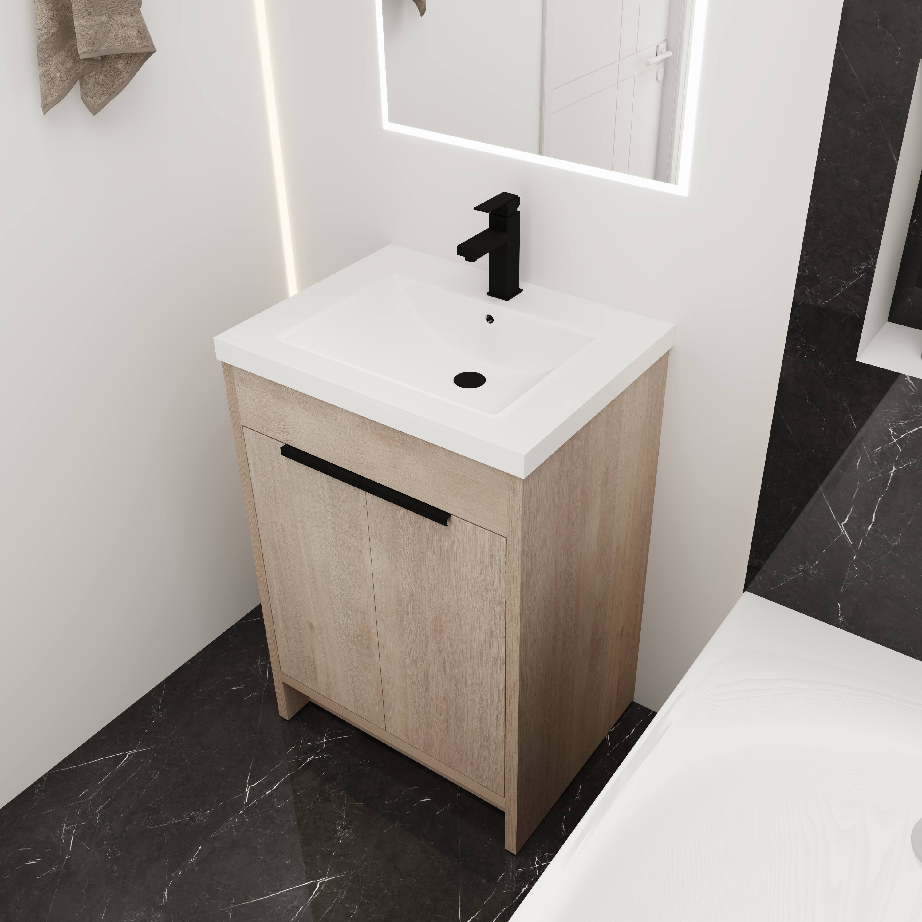 24Inch Freestanding Bathroom Vanity with Unique Gel Basin Bed Bath