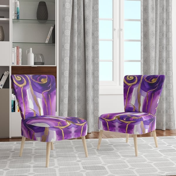 slide 2 of 12, Designart "Mettalic Indigo And Gold II" Upholstered Abstract Accent Chair - Glam Arm Chair For Living Room Side Chair - Purple & Gold