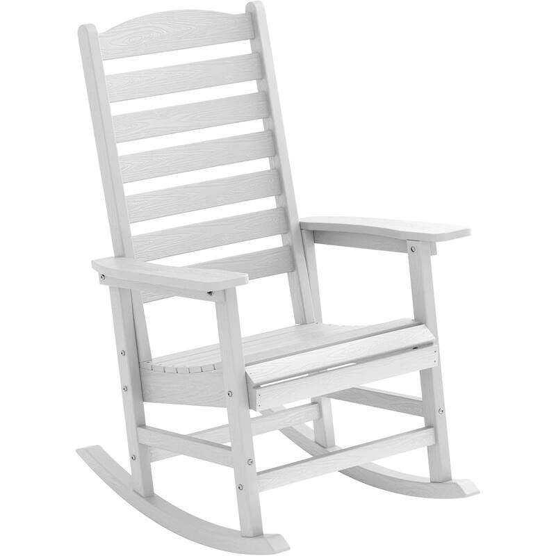 WINSOON All Weather HIPS Outdoor Rocking Chair with Curved Backrest - Single - White
