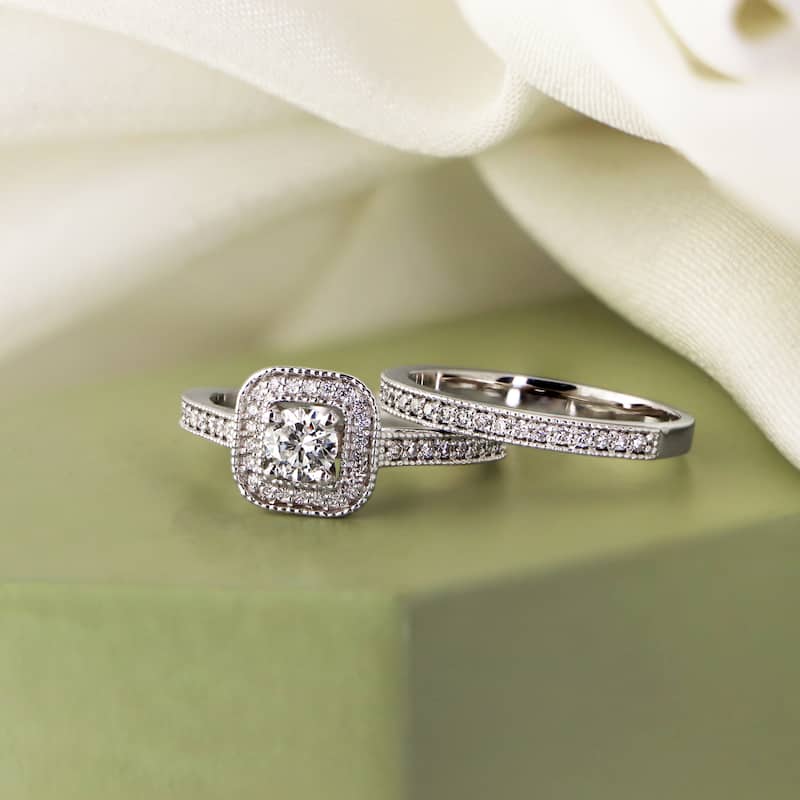 Auriya 14k Gold 1ctw Vintage Halo Diamond Engagement Ring Set