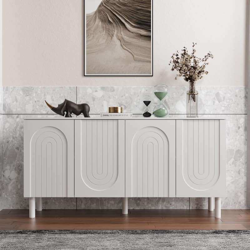 63.2"W Bookcase Credenza Sideboard Buffet with Drawer & Pop-Up Doors