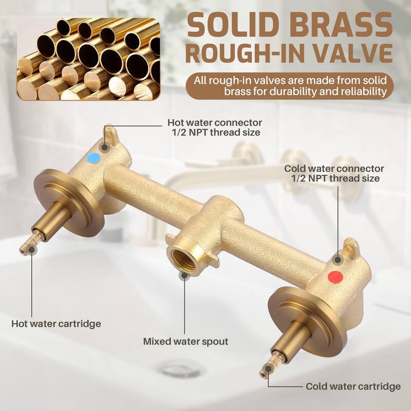 WOWOW Double Handle Wall Mount Bathroom Sink Faucet