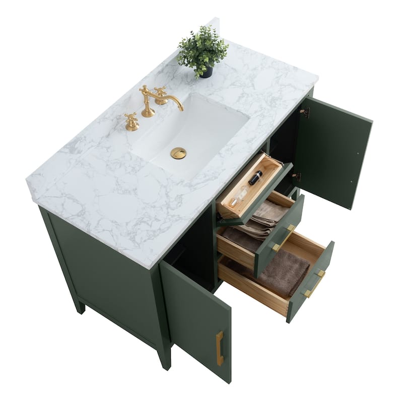 Vanity Art 48" Single Sink Bathroom Vanity Cabinet with Engineered Marble Countertop