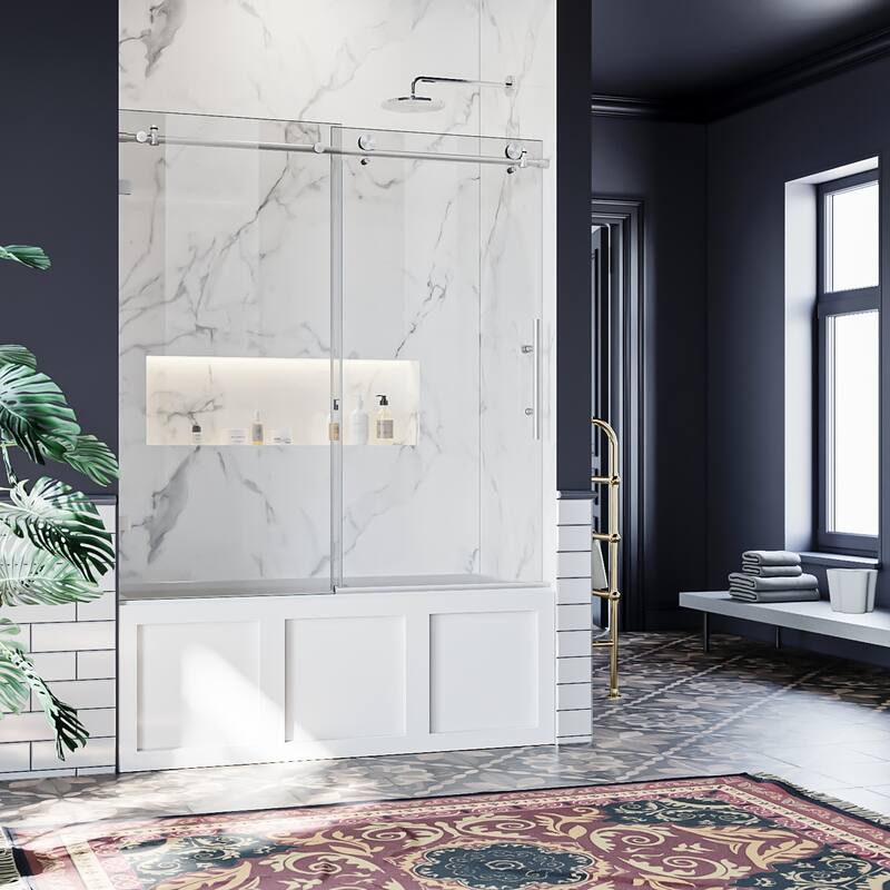 ELEGANT 60'' x 62'' Frameless Sliding Tub Door Stainless Steel - Brushed