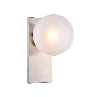1 Light Shiny Nickel Stainless Steel Wall Sconce with Glass Shade