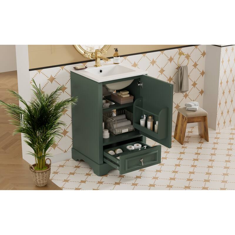 Bathroom Vanity with Sink, Bathroom Cabinet with Soft Closing Door, Storage Rack & Drawer, Free Standing Wood Vanity Set