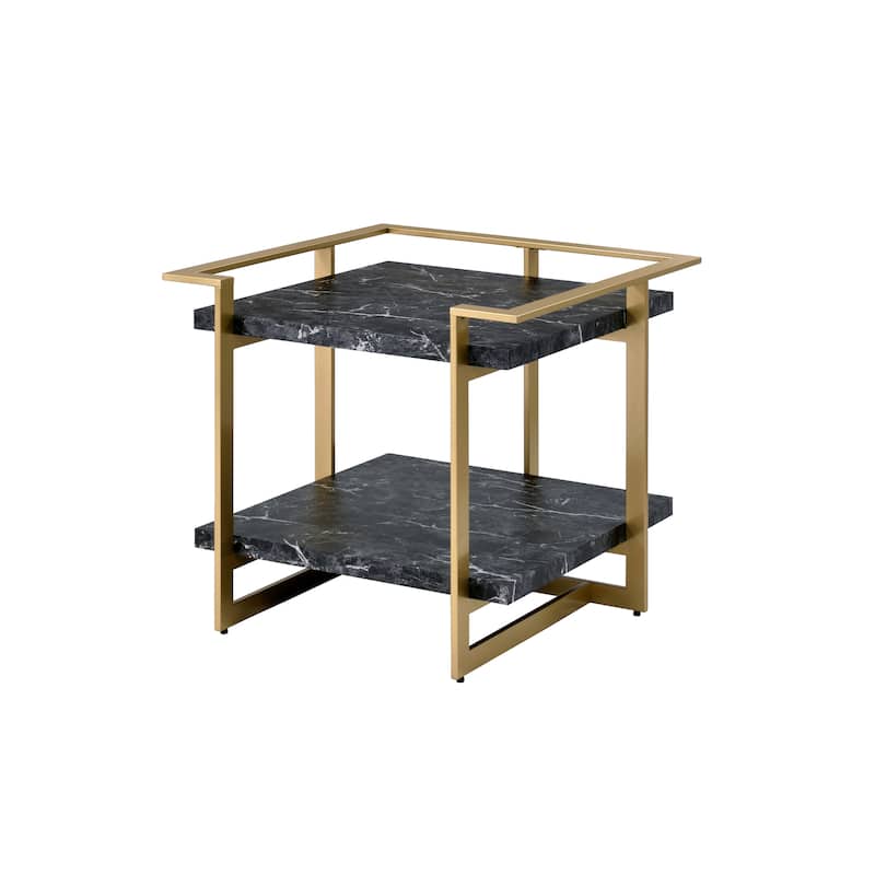 Lovell Glam Gold and Black Faux Marble 2-Piece Table Set with Shelf by Furniture of America