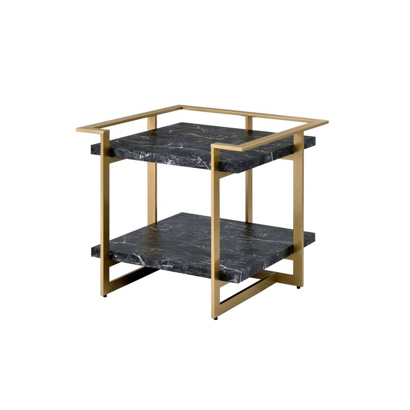 Lovell Glam Gold and Black 27-inch Faux Marble 1-Shelf Side Table by Furniture of America