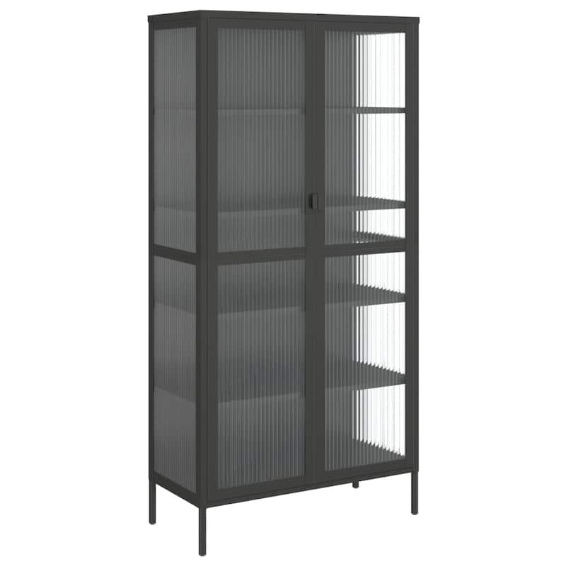 vidaXL Highboard Black 33.5"x15.7"x70.9" Glass and Steel