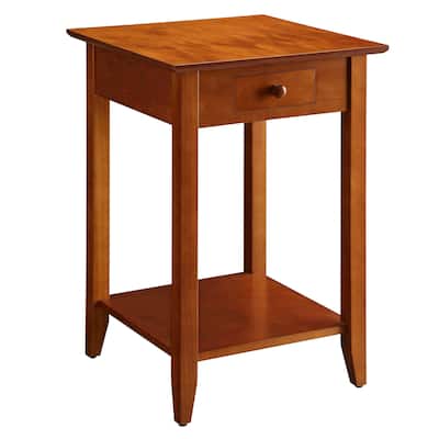 Medieval End Table with Drawer & Shelf - 18" Accent Table, Cherry Finish, Home Living Room Decor - 26