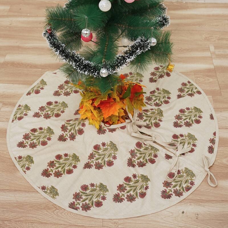 Fabdivine Block Print Linen Blend Home Decor Christmas Tree Skrit
