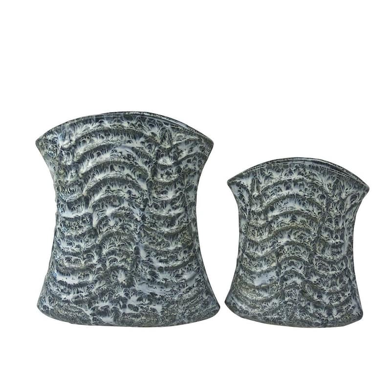 Set of Two Curved Cylinder-Shaped Vases