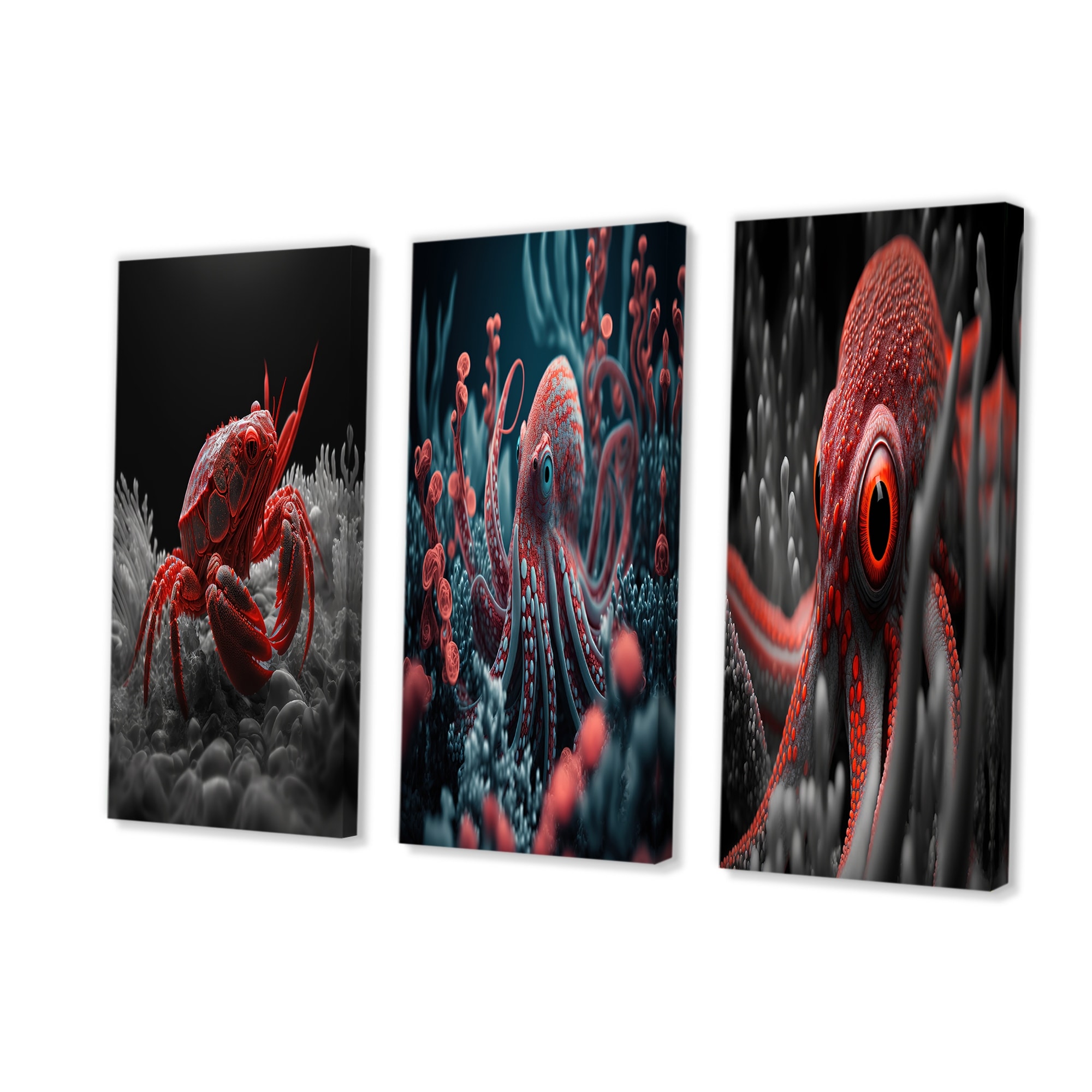 Designart Tropical Blue Fish In Shades Of Blue And Orange I Animal Fish Multipanel Wall Art Living Room