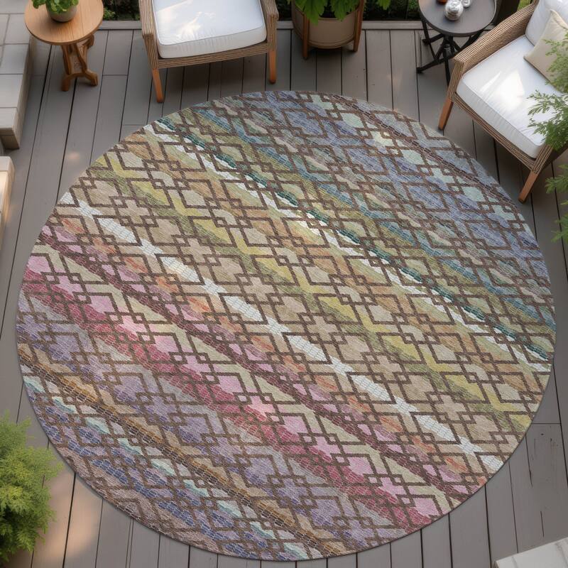 Machine Washable Indoor/ Outdoor Cabo Stripe Chantille Rug - Chocolate - 8' x 8'