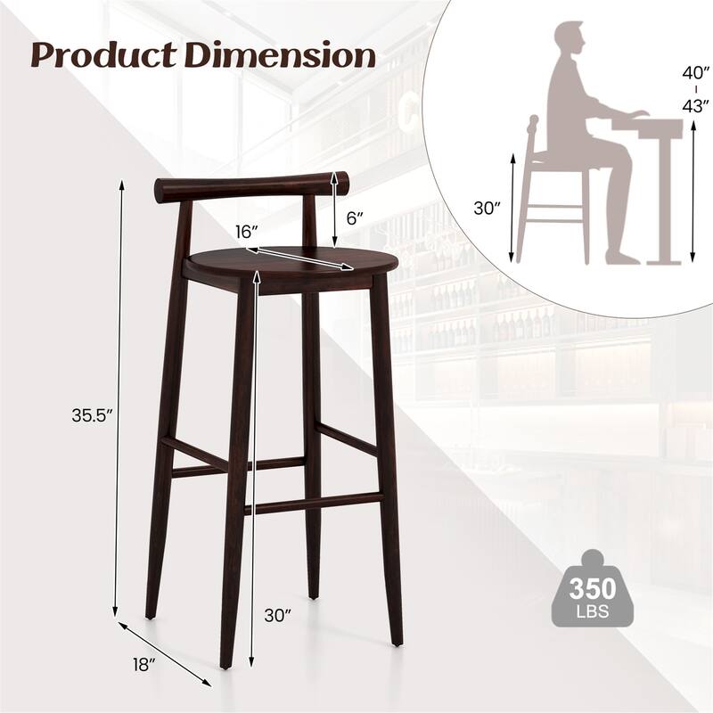 Gymax Bar Height Stools Set of 2 Bar Chair w/ Acacia Wood Frame