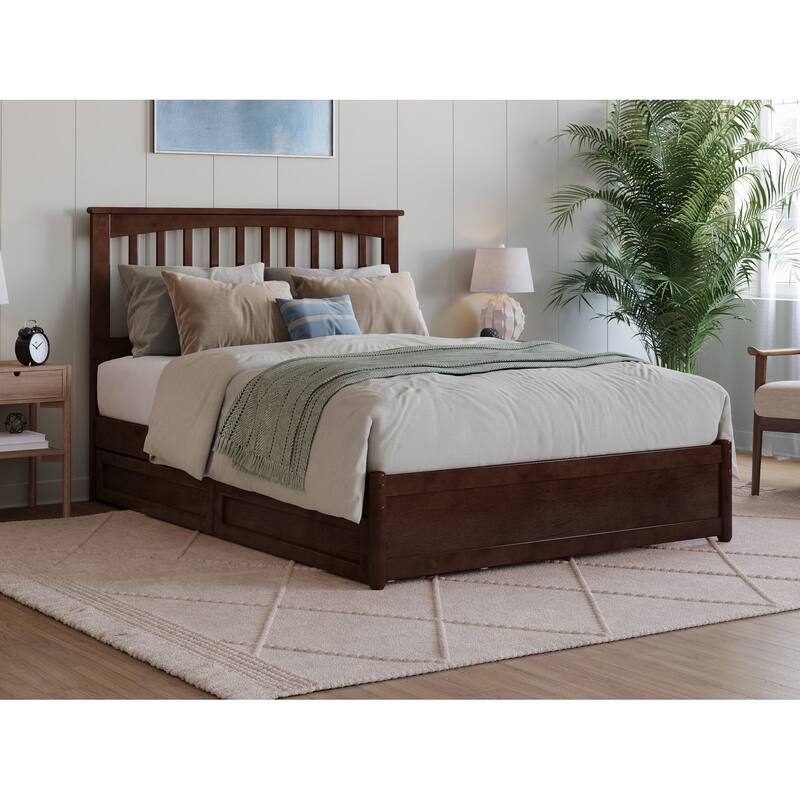Everett Platform Bed with Panel Footboard and Storage Drawers - Walnut - Full