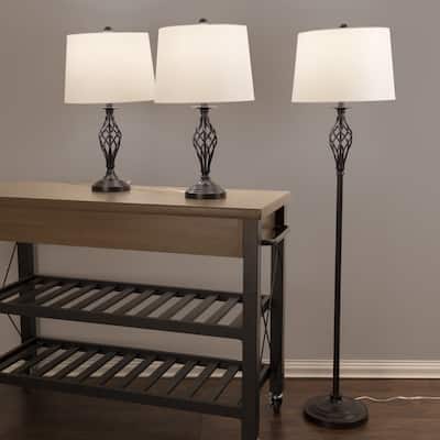 Set of 3 Elegant and Chic Spiral Cage Design Table & Floor Lamps by Lavish Home