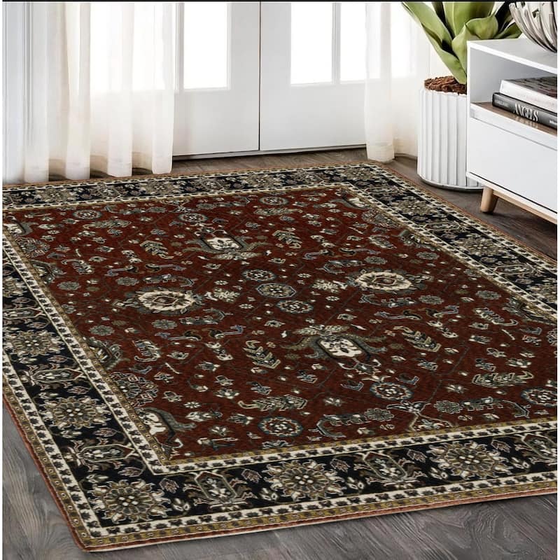 HomeRootsOriental Traditional Rectangle Area Rug - 92.52' X '62.99' X '0.47 - Red
