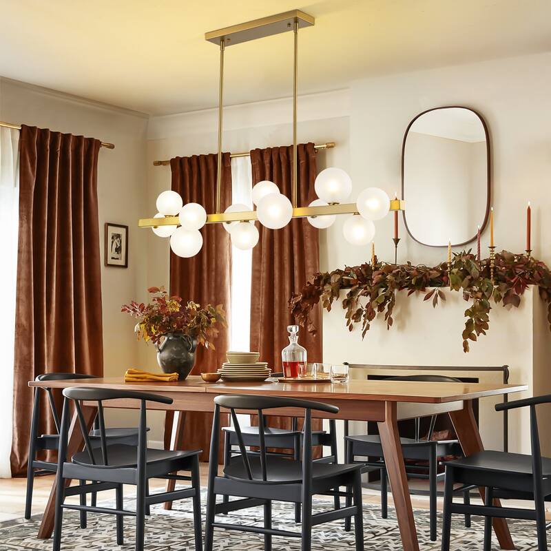 12-Light Modern Linear Cluster Chandelier with Frosted Glass Globes, Mid-Century Modern Pendant Light