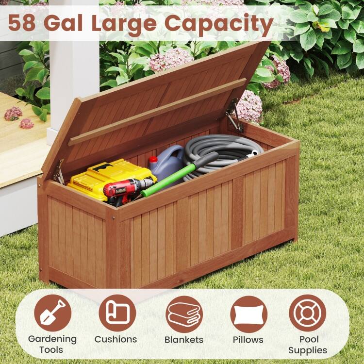 Teak Solid Wood Outdoor Storage Bench 58-Gal Patio Seating Box - 20.5" x 45" x 23"