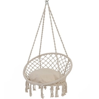 Hammock Chair Macrame Swing with Cushion & Hanging Hardware Kits Rope Turquoise 